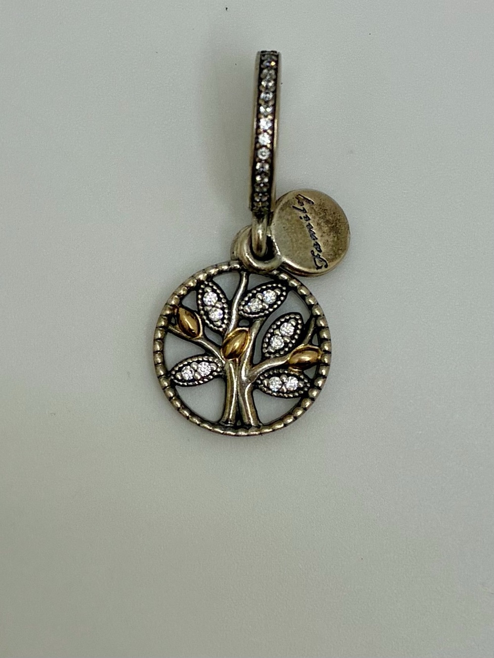 Pandora Sparkling Family Tree w/14K Gold detail dangle charm